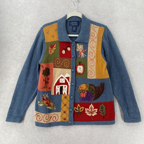 Willow Ridge Sweater Size MEDIUM Fall Farm Country Button Up Colorful - Picture 1 of 16